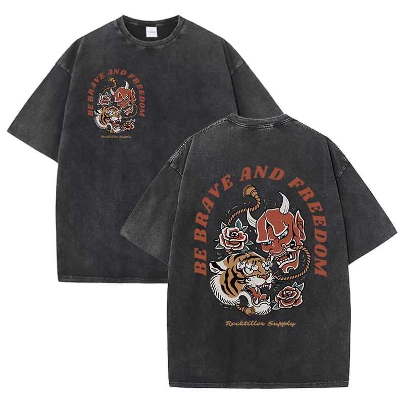Tigers Est 1985 Sport Print Washed Women T-Shirt Summer Casual Retro T Shirts Snow Wash Tee Top Loose Unisex Retro Streetwear