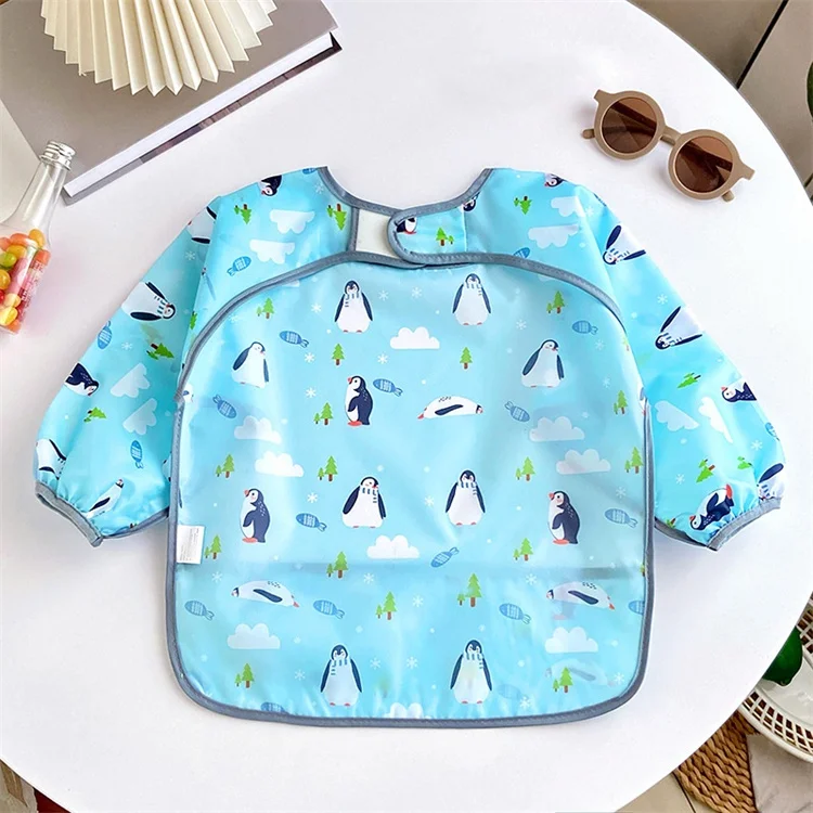 0-2 Years Baby Soft Bibs Cute Colorful Cartoon Waterproof Bibs Infant Eating Drawing Long Sleeve Apron Self Feeding