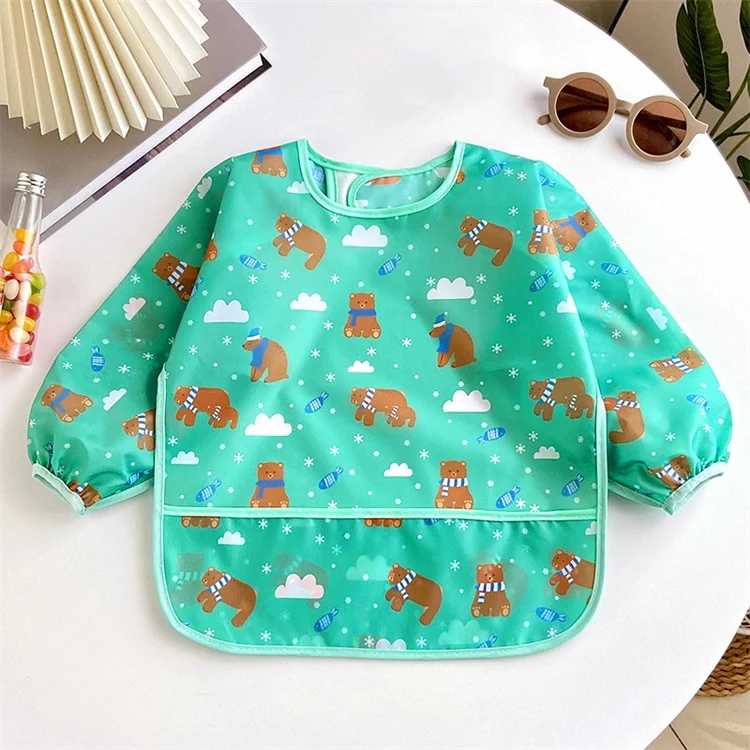 0-2 Years Baby Soft Bibs Cute Colorful Cartoon Waterproof Bibs Infant Eating Drawing Long Sleeve Apron Self Feeding