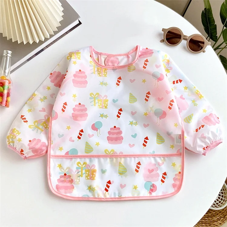 0-2 Years Baby Soft Bibs Cute Colorful Cartoon Waterproof Bibs Infant Eating Drawing Long Sleeve Apron Self Feeding