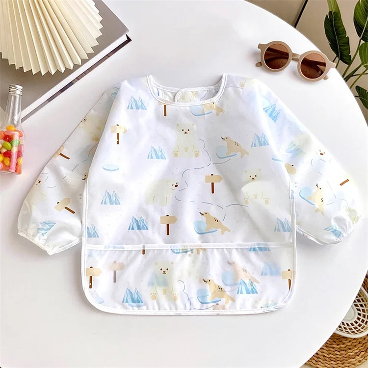 0-2 Years Baby Soft Bibs Cute Colorful Cartoon Waterproof Bibs Infant Eating Drawing Long Sleeve Apron Self Feeding