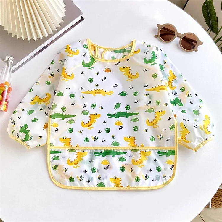 0-2 Years Baby Soft Bibs Cute Colorful Cartoon Waterproof Bibs Infant Eating Drawing Long Sleeve Apron Self Feeding