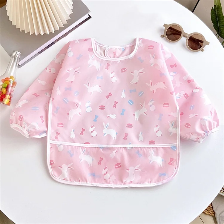 0-2 Years Baby Soft Bibs Cute Colorful Cartoon Waterproof Bibs Infant Eating Drawing Long Sleeve Apron Self Feeding