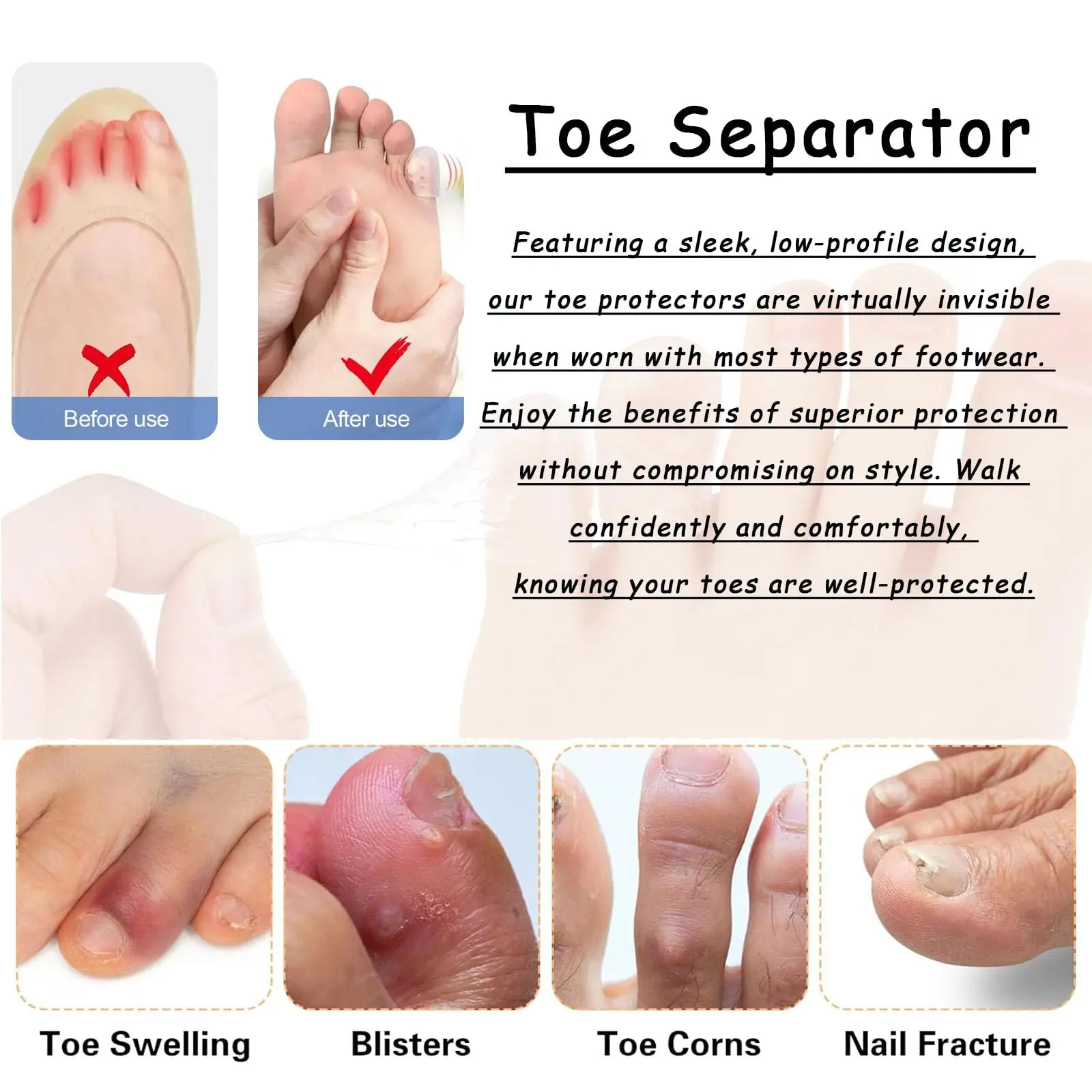 20pcs Toe Protectors Silicone Gel Caps for Corns Calluses Blisters Pain Relief, Soft Toe Sleeves Cushions