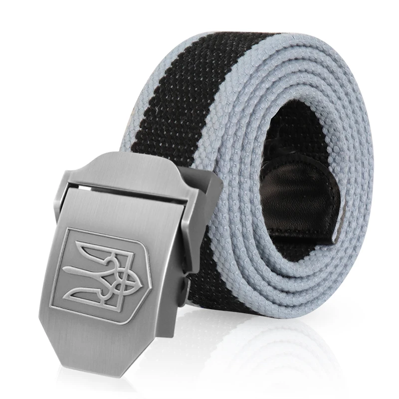 SupSindy New Canvas Belt 3D National Emblem of Ukraine Metal Buckle Jeans Belts for Men Army Military Tactical Belts Male Strap