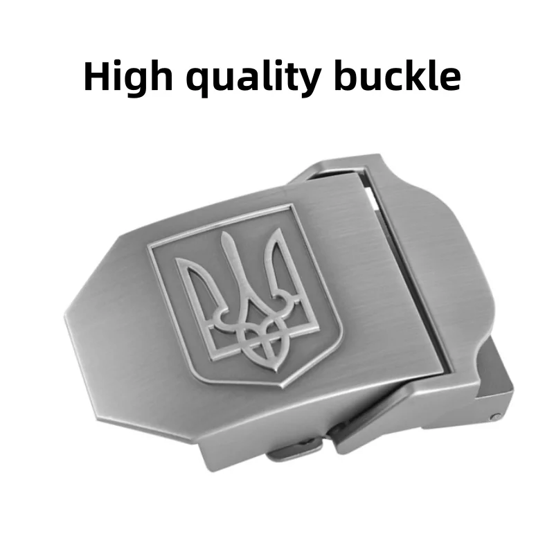 SupSindy New Canvas Belt 3D National Emblem of Ukraine Metal Buckle Jeans Belts for Men Army Military Tactical Belts Male Strap