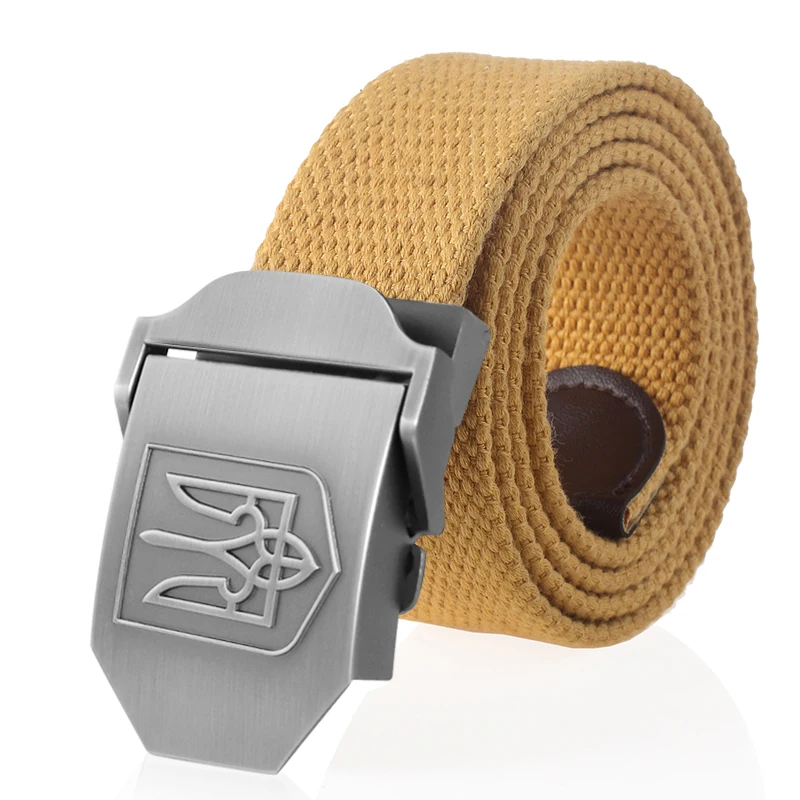 SupSindy New Canvas Belt 3D National Emblem of Ukraine Metal Buckle Jeans Belts for Men Army Military Tactical Belts Male Strap