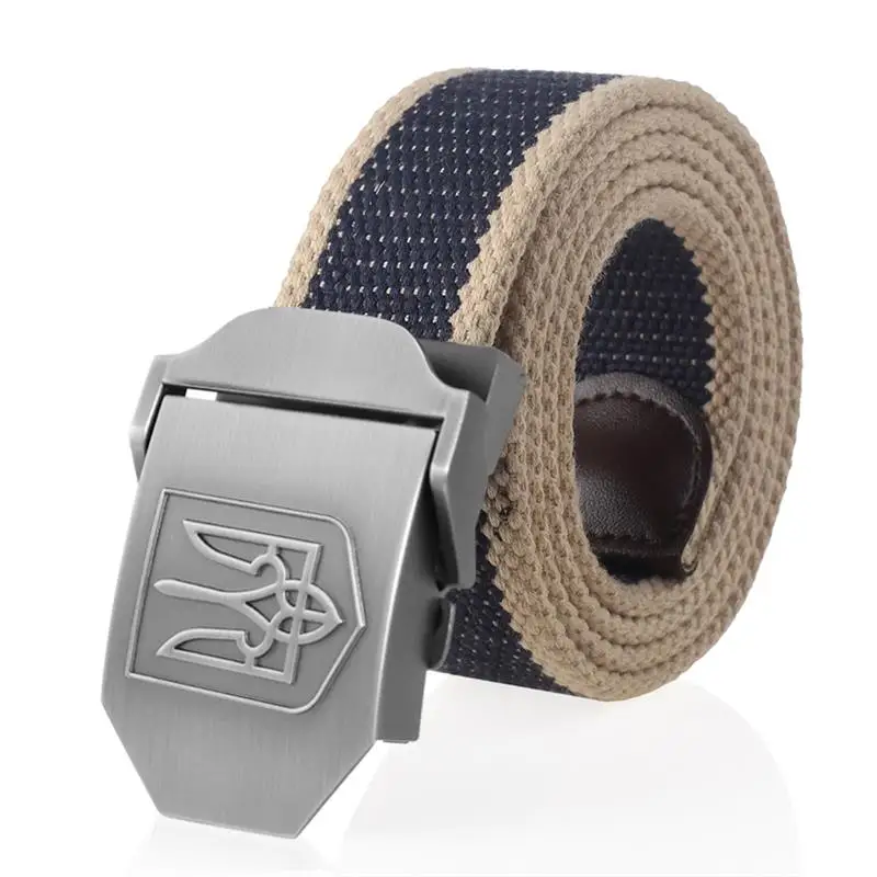 SupSindy New Canvas Belt 3D National Emblem of Ukraine Metal Buckle Jeans Belts for Men Army Military Tactical Belts Male Strap