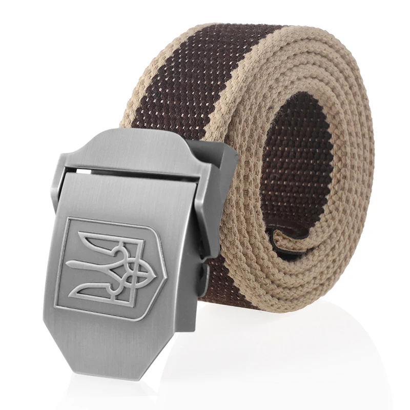 SupSindy New Canvas Belt 3D National Emblem of Ukraine Metal Buckle Jeans Belts for Men Army Military Tactical Belts Male Strap