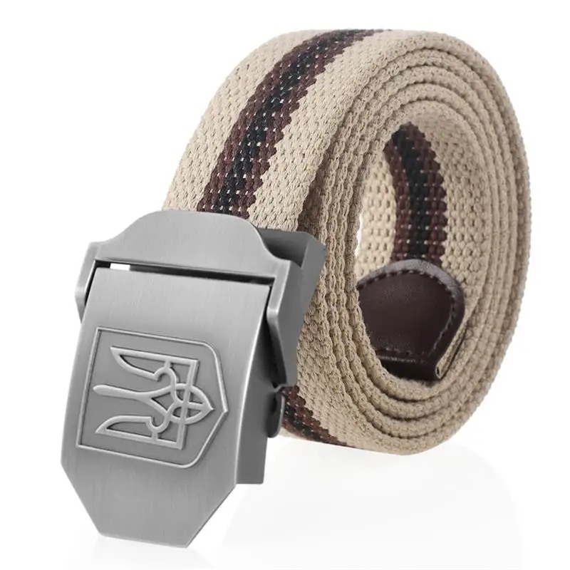 SupSindy New Canvas Belt 3D National Emblem of Ukraine Metal Buckle Jeans Belts for Men Army Military Tactical Belts Male Strap