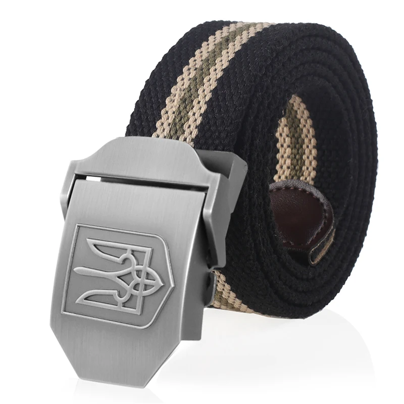 SupSindy New Canvas Belt 3D National Emblem of Ukraine Metal Buckle Jeans Belts for Men Army Military Tactical Belts Male Strap