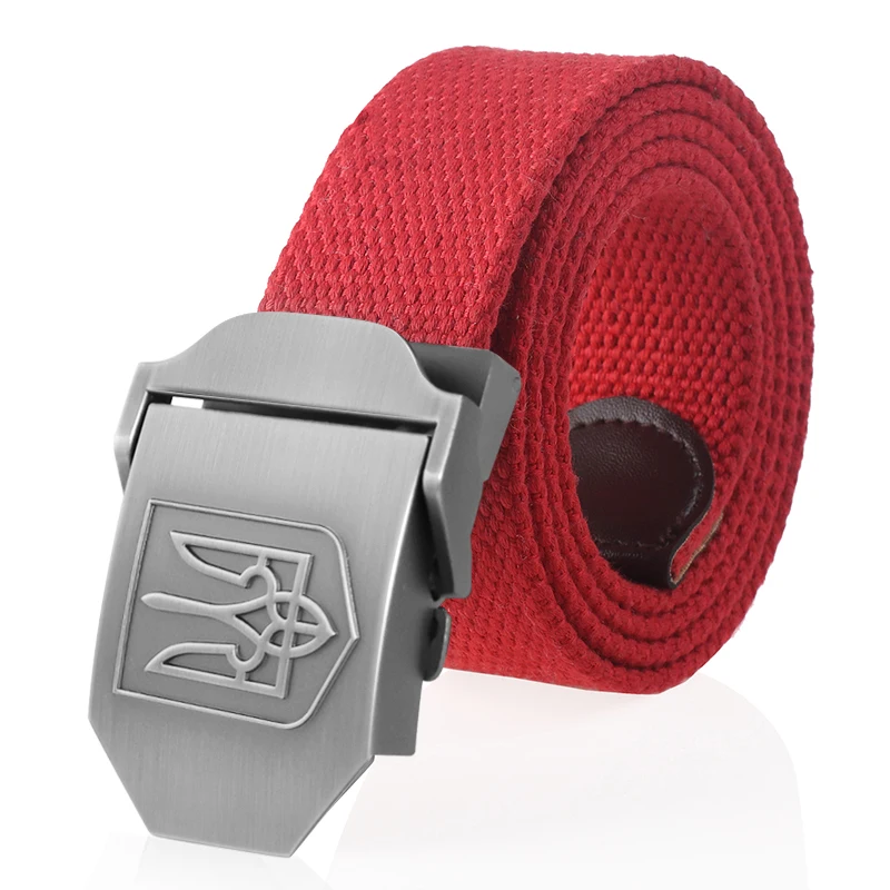 SupSindy New Canvas Belt 3D National Emblem of Ukraine Metal Buckle Jeans Belts for Men Army Military Tactical Belts Male Strap