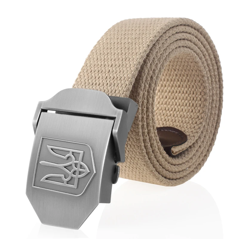 SupSindy New Canvas Belt 3D National Emblem of Ukraine Metal Buckle Jeans Belts for Men Army Military Tactical Belts Male Strap