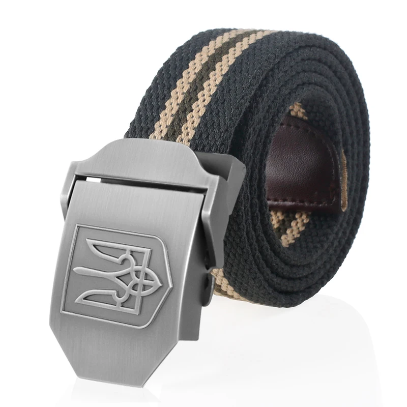 SupSindy New Canvas Belt 3D National Emblem of Ukraine Metal Buckle Jeans Belts for Men Army Military Tactical Belts Male Strap