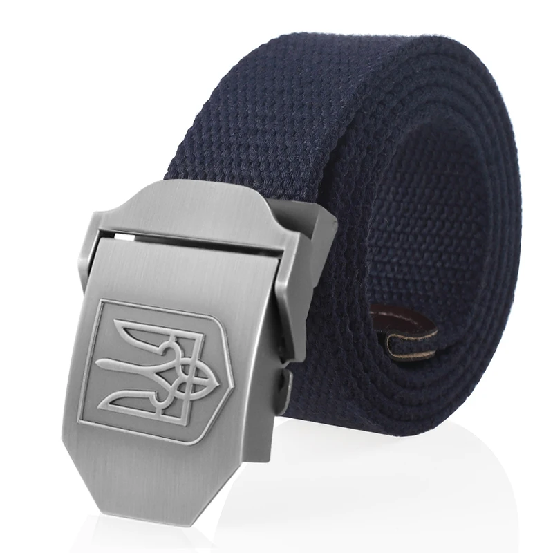 SupSindy New Canvas Belt 3D National Emblem of Ukraine Metal Buckle Jeans Belts for Men Army Military Tactical Belts Male Strap