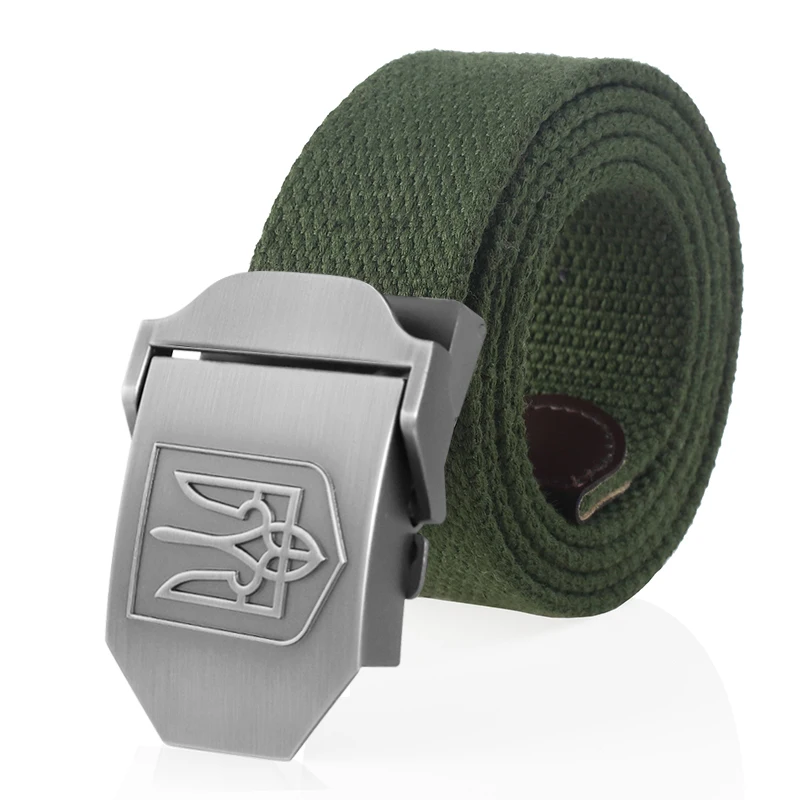 SupSindy New Canvas Belt 3D National Emblem of Ukraine Metal Buckle Jeans Belts for Men Army Military Tactical Belts Male Strap