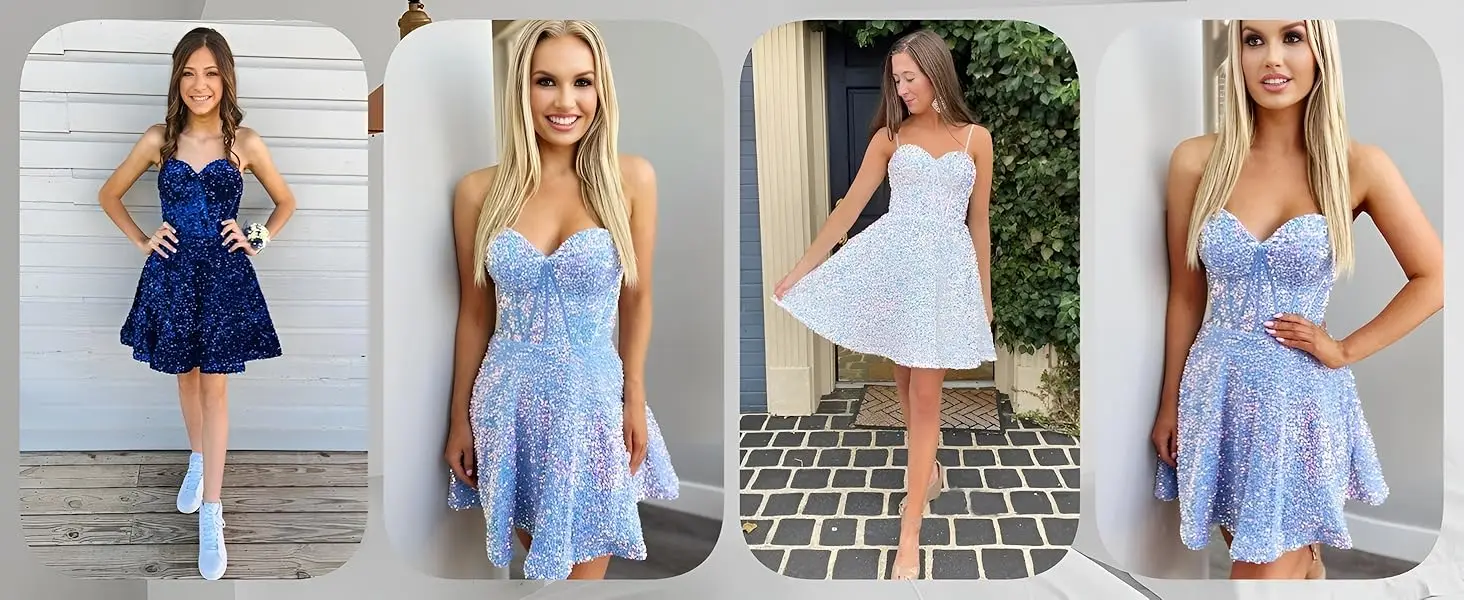 Spaghetti Straps Sequin Homecoming Dress Short Prom Gown with Pockets Evening Party Gowns cocktail dress party mini dresses