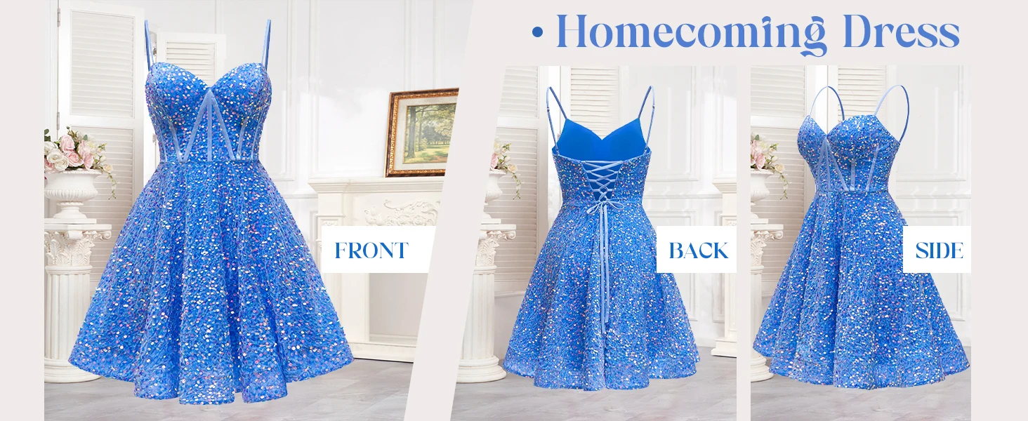 Spaghetti Straps Sequin Homecoming Dress Short Prom Gown with Pockets Evening Party Gowns cocktail dress party mini dresses