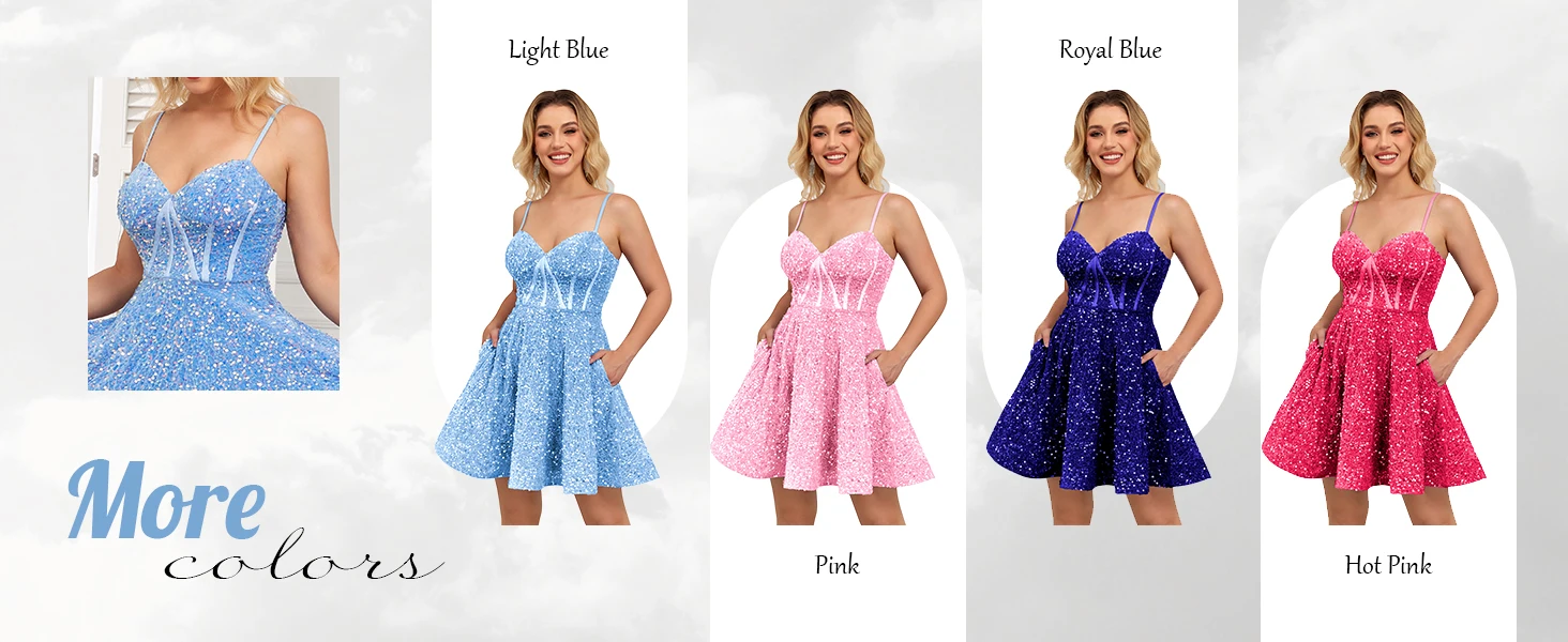 Spaghetti Straps Sequin Homecoming Dress Short Prom Gown with Pockets Evening Party Gowns cocktail dress party mini dresses