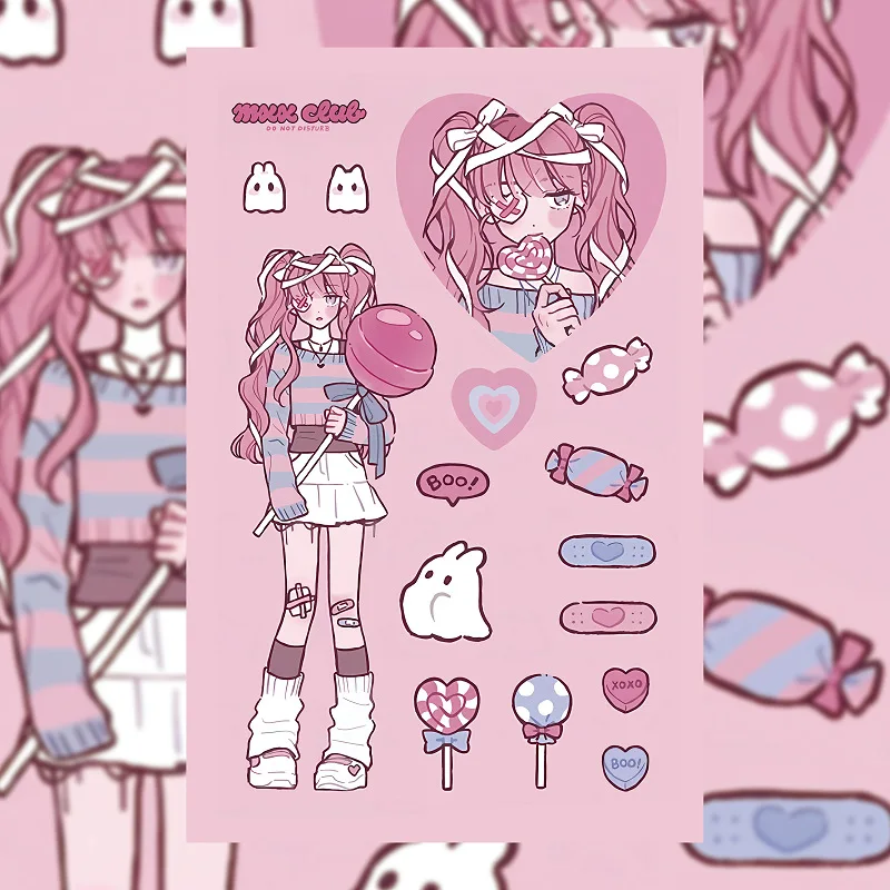 Korean Cute Sweet Cool Girl Character Stickers Handbook Diary Planner Scrapbook Phone Case Diy Decorative Stickers