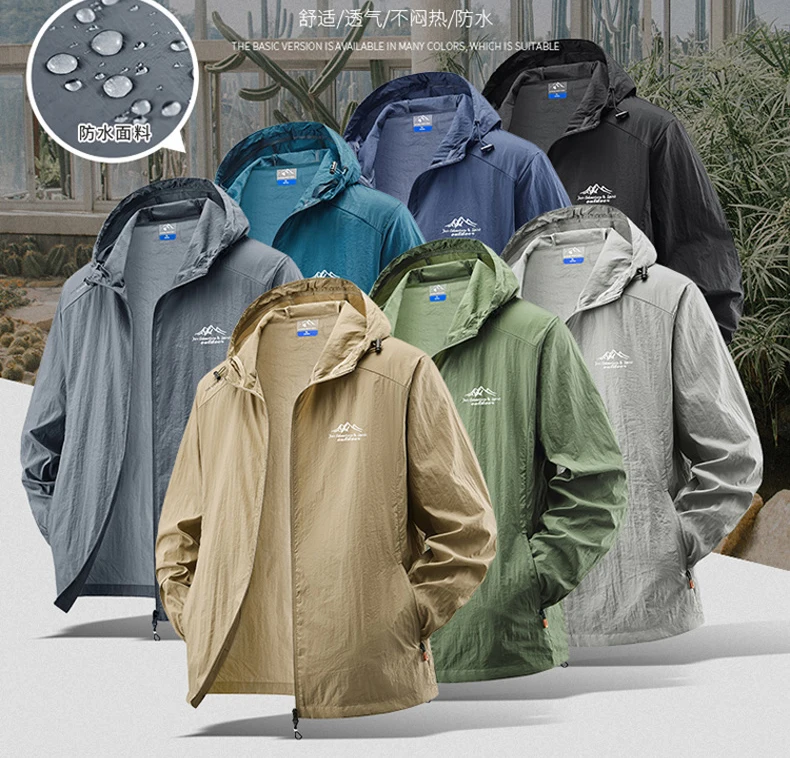 Summer Waterproof Hiking Jackets Men Fishing Cycling Hooded Gym Sports Running Coat Outdoor Sun-Protective Thin Jacket Clothing