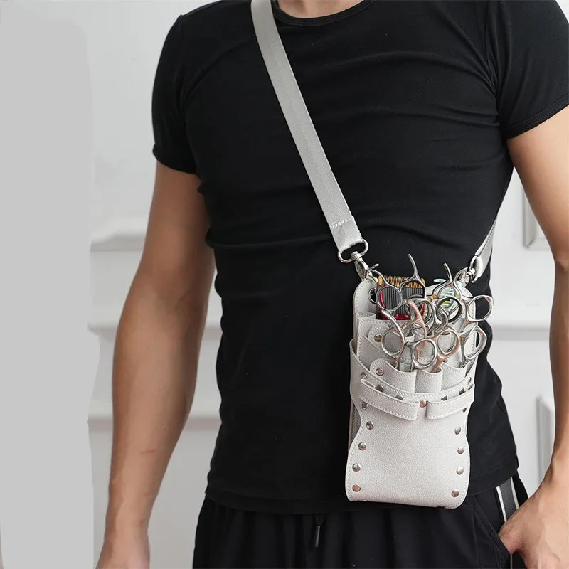 Professional 7-Pocket Hair Scissors Bag for Salon Barbers - Scissor Clips Holster Pouch Holder Case Belt - Hairdressing Tool