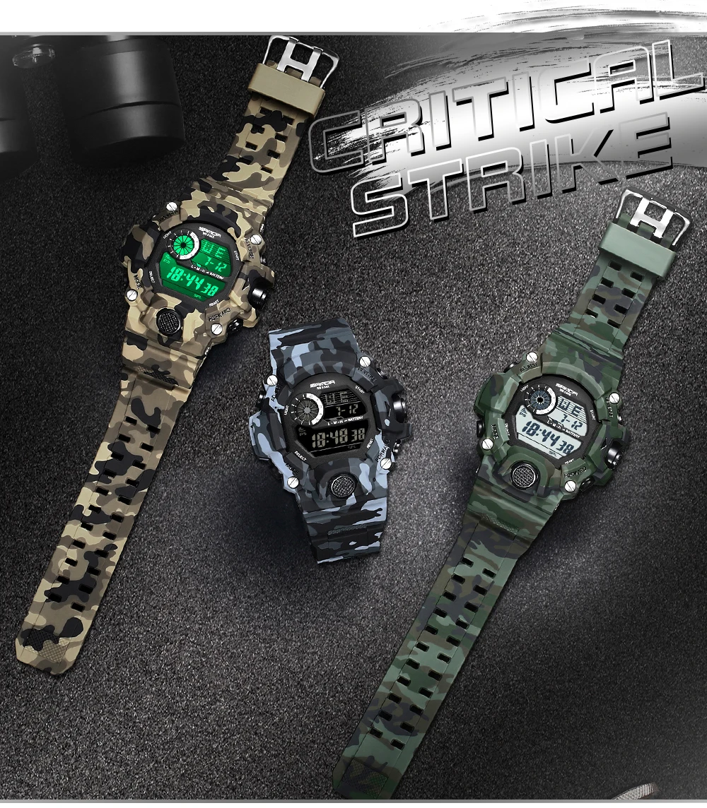 Fashion SANDA 2183 Men's Camouflage Military Multi Functional Waterproof Day Night Light Calendar Men's Electronic Watch 2025