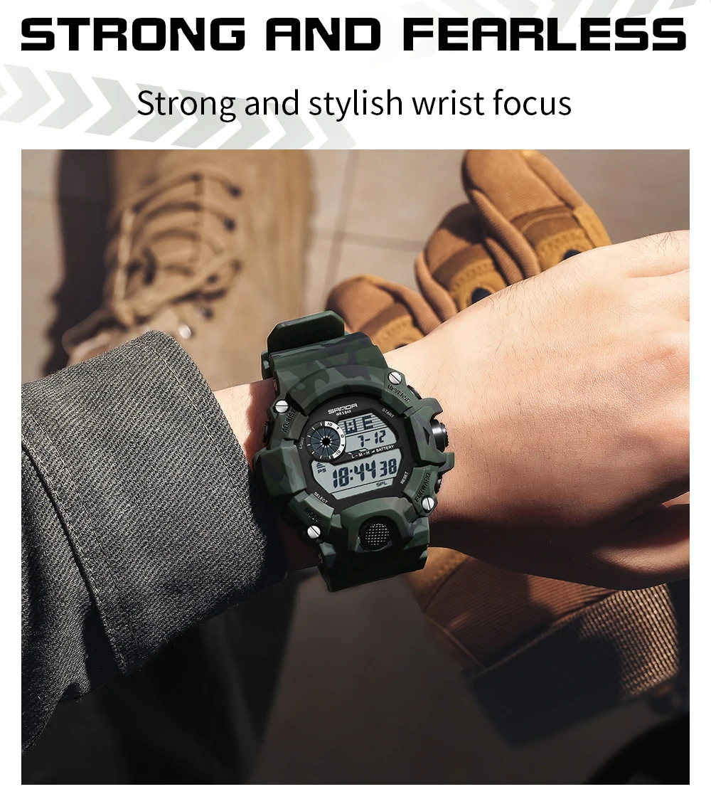 Fashion SANDA 2183 Men's Camouflage Military Multi Functional Waterproof Day Night Light Calendar Men's Electronic Watch 2025