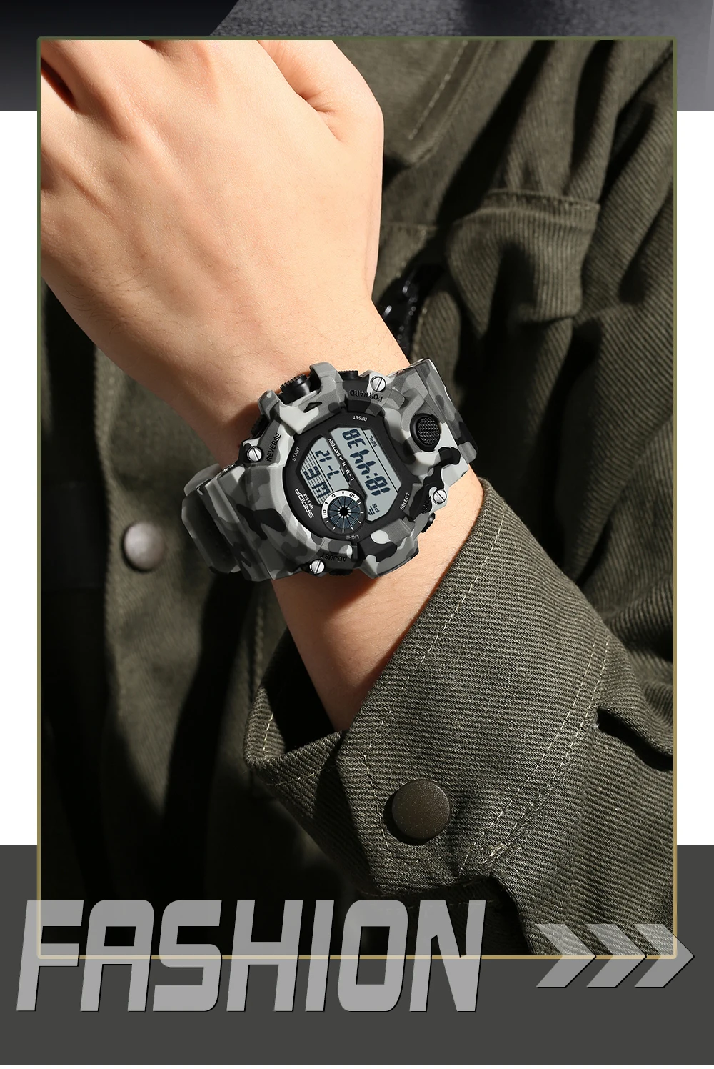 Fashion SANDA 2183 Men's Camouflage Military Multi Functional Waterproof Day Night Light Calendar Men's Electronic Watch 2025