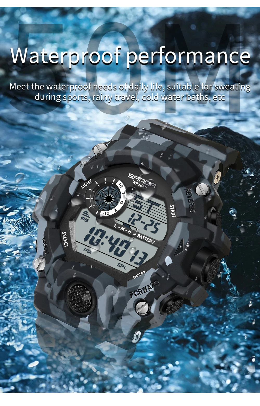 Fashion SANDA 2183 Men's Camouflage Military Multi Functional Waterproof Day Night Light Calendar Men's Electronic Watch 2025