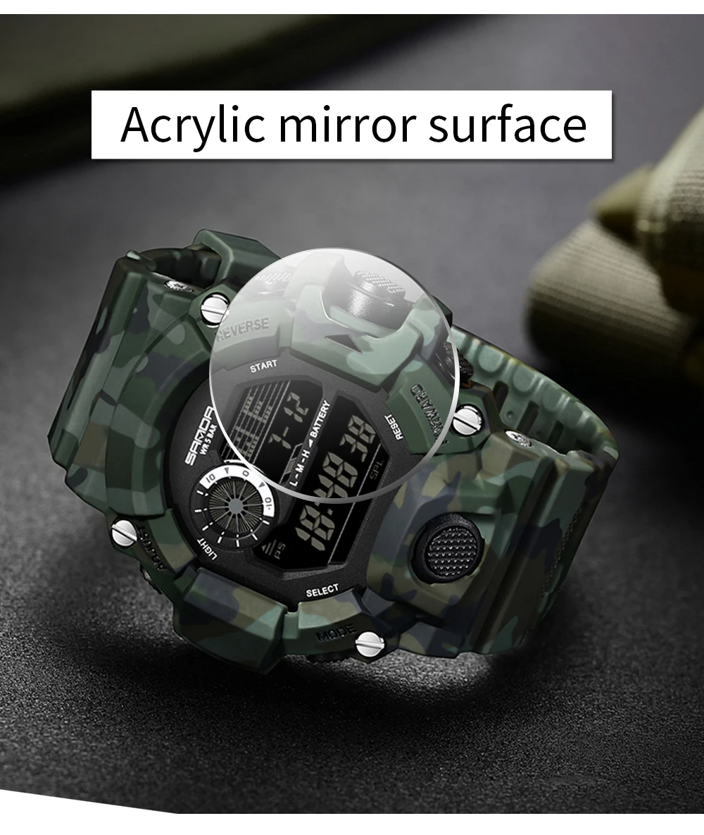 Fashion SANDA 2183 Men's Camouflage Military Multi Functional Waterproof Day Night Light Calendar Men's Electronic Watch 2025