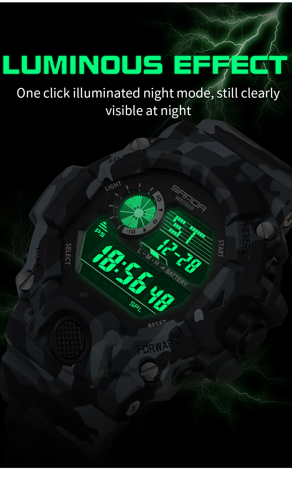 Fashion SANDA 2183 Men's Camouflage Military Multi Functional Waterproof Day Night Light Calendar Men's Electronic Watch 2025