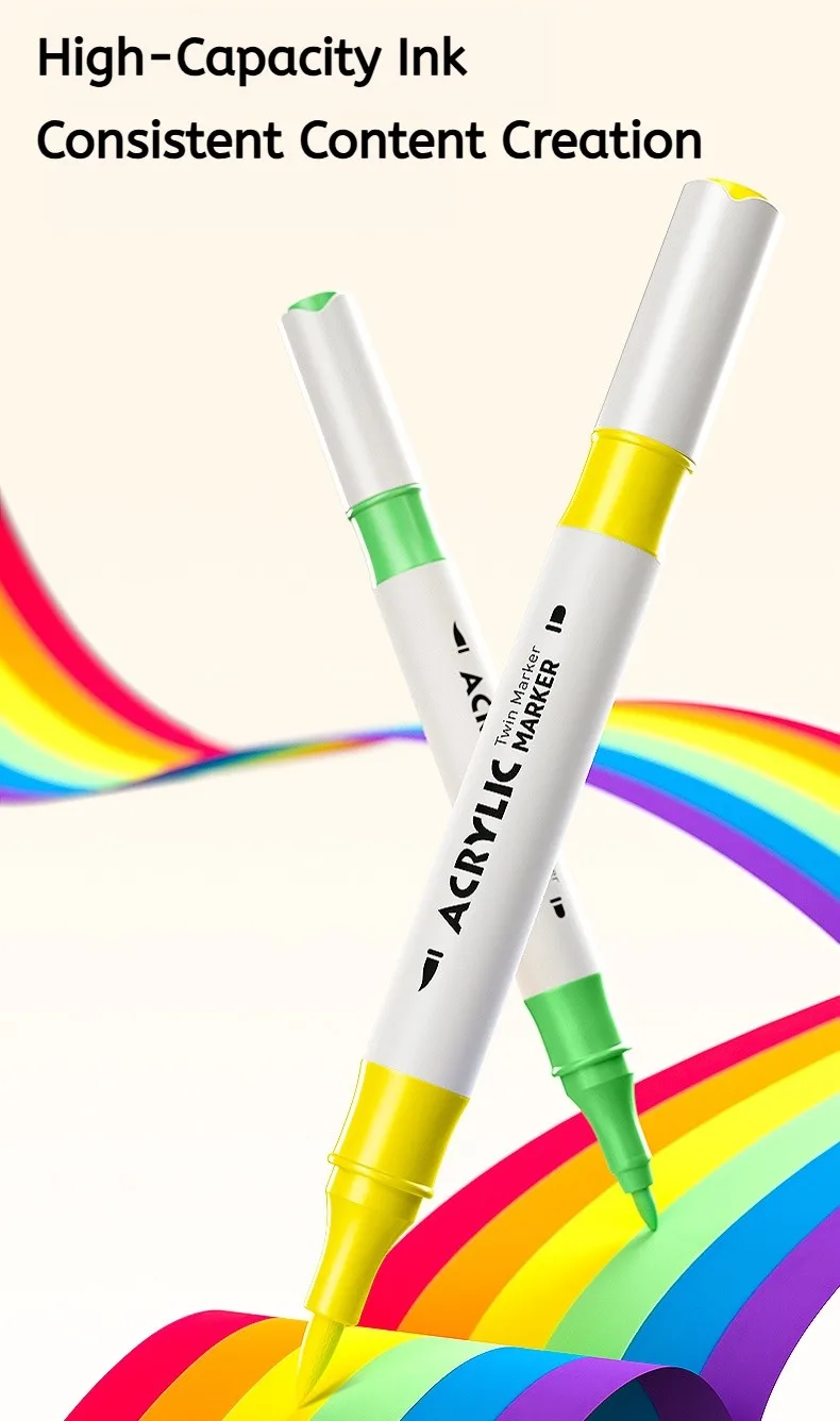 Deli Dual-Tip Acrylic Markers Set Highlighters Art Brush Paint Pens for Doodling Hand Drawing Multiple Sizes 12/24/36/48 Pcs
