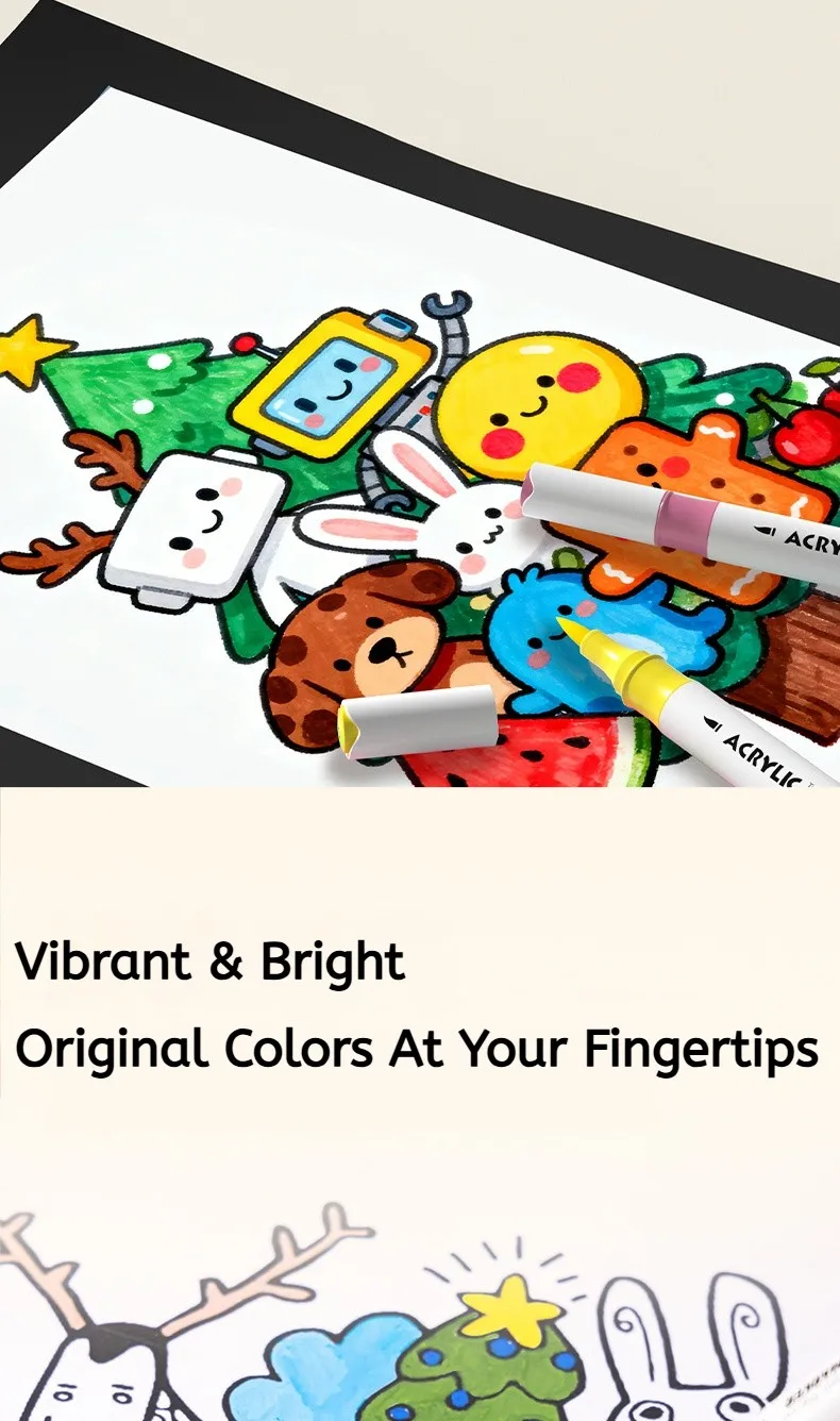 Deli Dual-Tip Acrylic Markers Set Highlighters Art Brush Paint Pens for Doodling Hand Drawing Multiple Sizes 12/24/36/48 Pcs
