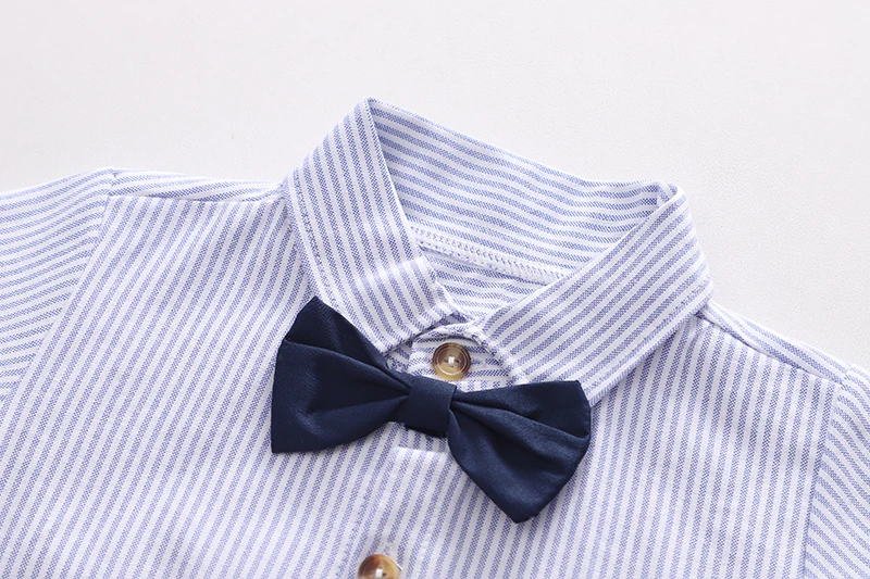 New Summer Kids Boy's Clothes Suits Children Blue Striped Shirt Bib Shorts 2Pcs/Set Gentleman Toddler Baby Tracksuits 0-5 Years
