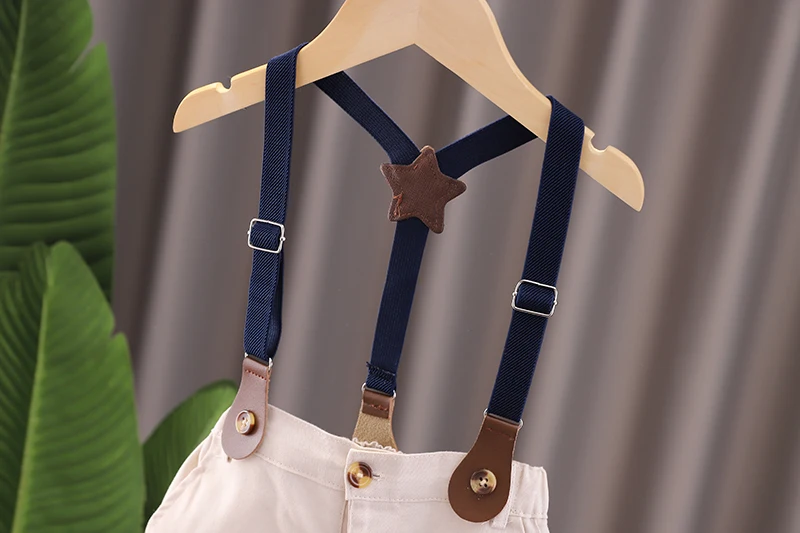 New Summer Kids Boy's Clothes Suits Children Blue Striped Shirt Bib Shorts 2Pcs/Set Gentleman Toddler Baby Tracksuits 0-5 Years