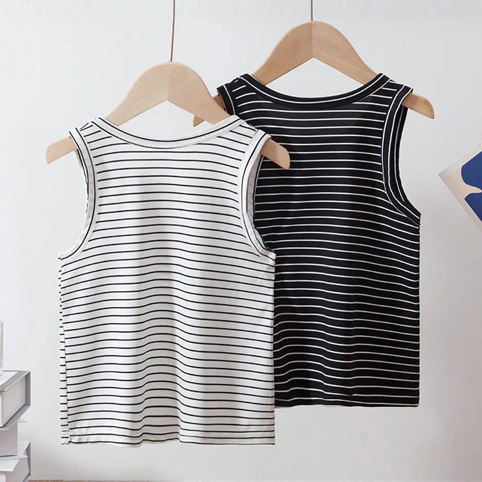 1/2/3 Pcs Children's Four Seasons Joker Striped Vest Boy Leisure Sports Comfortable Bottoming Shirt Girl Thin Cute Multicolor T