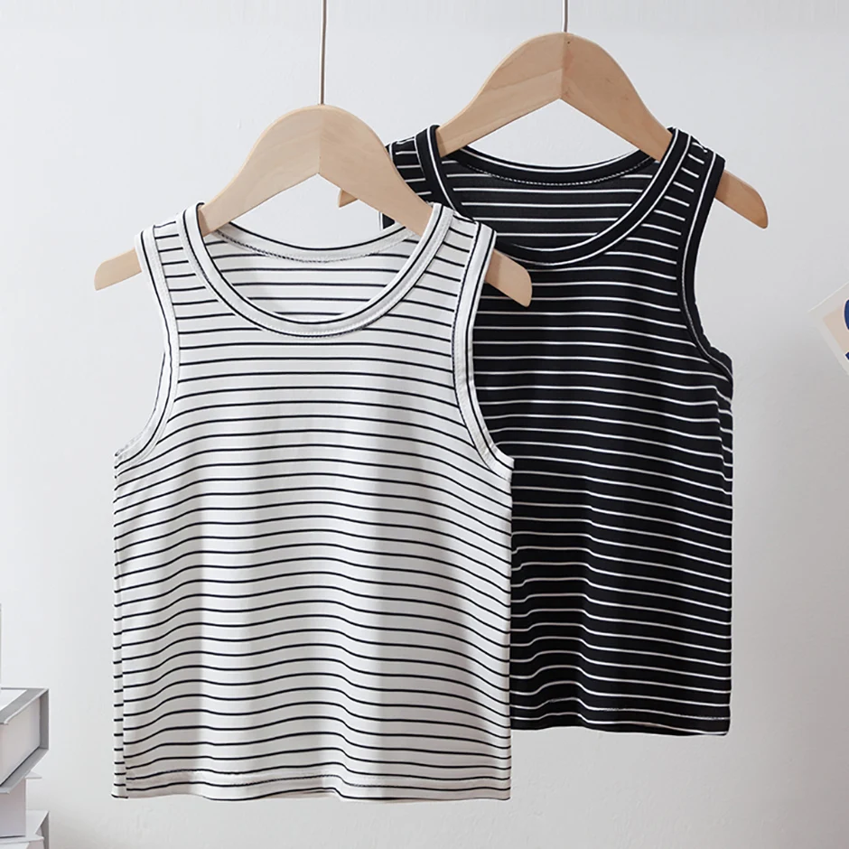 1/2/3 Pcs Children's Four Seasons Joker Striped Vest Boy Leisure Sports Comfortable Bottoming Shirt Girl Thin Cute Multicolor T