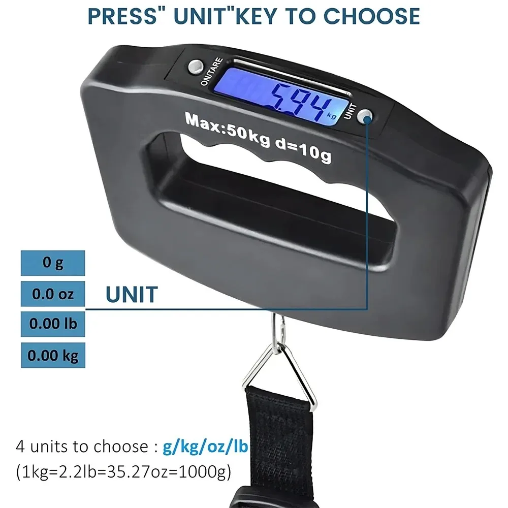 Portable Scale Digital LCD Display 110lb/50kg Electronic Luggage Hanging Hook Suitcase Travel Baggage Bag Weight Balance Tools