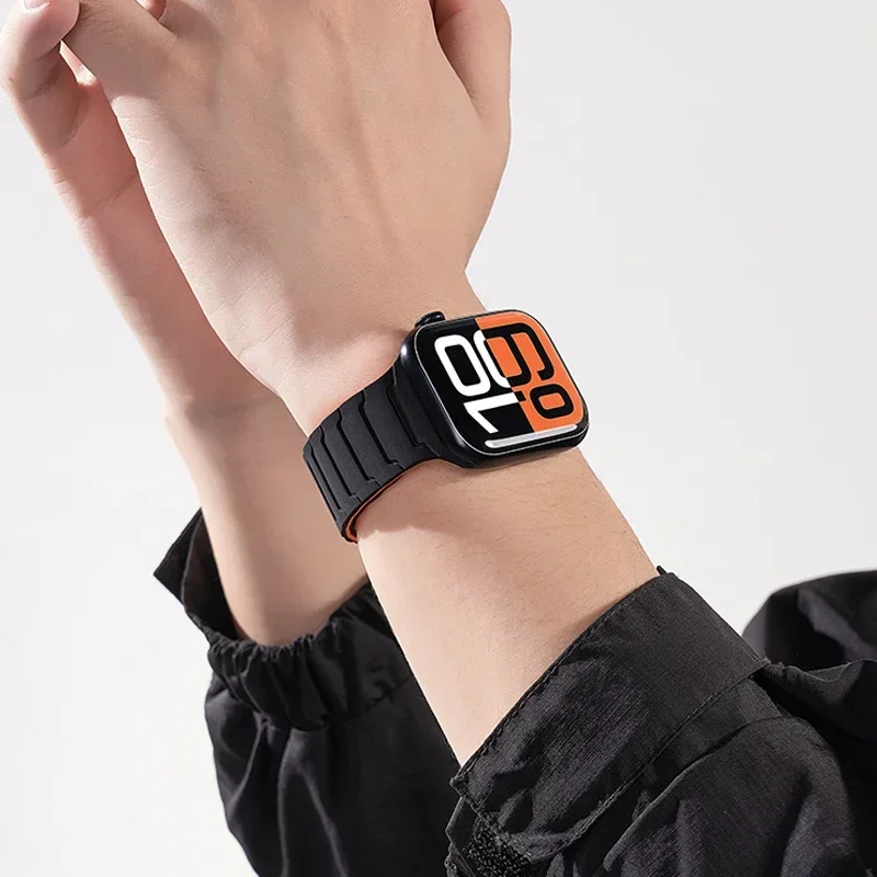 Magnetic Silicone Strap for Apple Watch Band Ultra 2 49mm 45mm 41mm Bracelet for Iwatch Series 9 8 7 6 SE 5 4 38 42mm 44mm 40mm