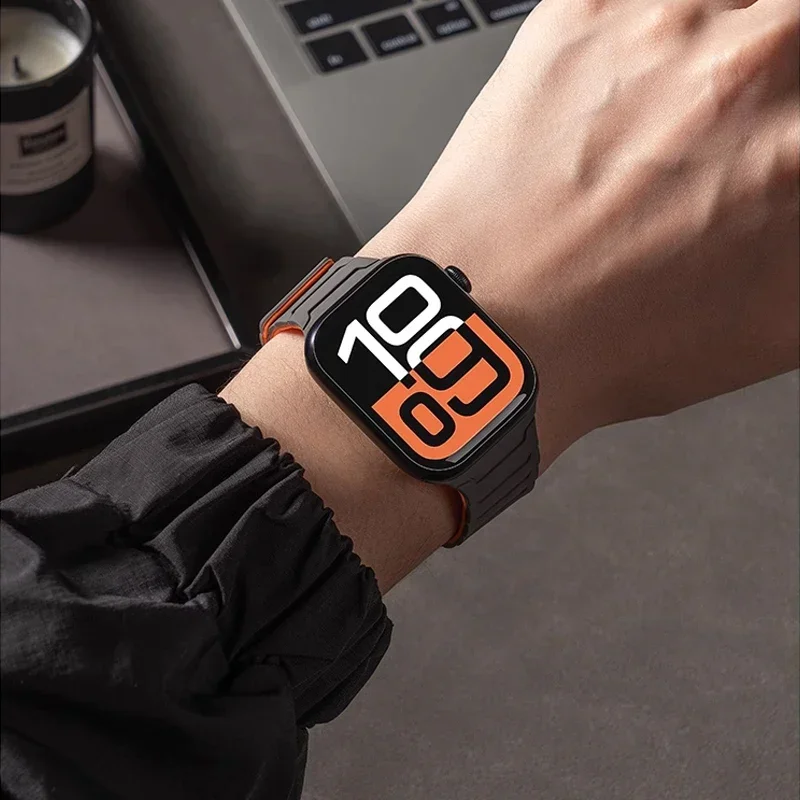 Magnetic Silicone Strap for Apple Watch Band Ultra 2 49mm 45mm 41mm Bracelet for Iwatch Series 9 8 7 6 SE 5 4 38 42mm 44mm 40mm
