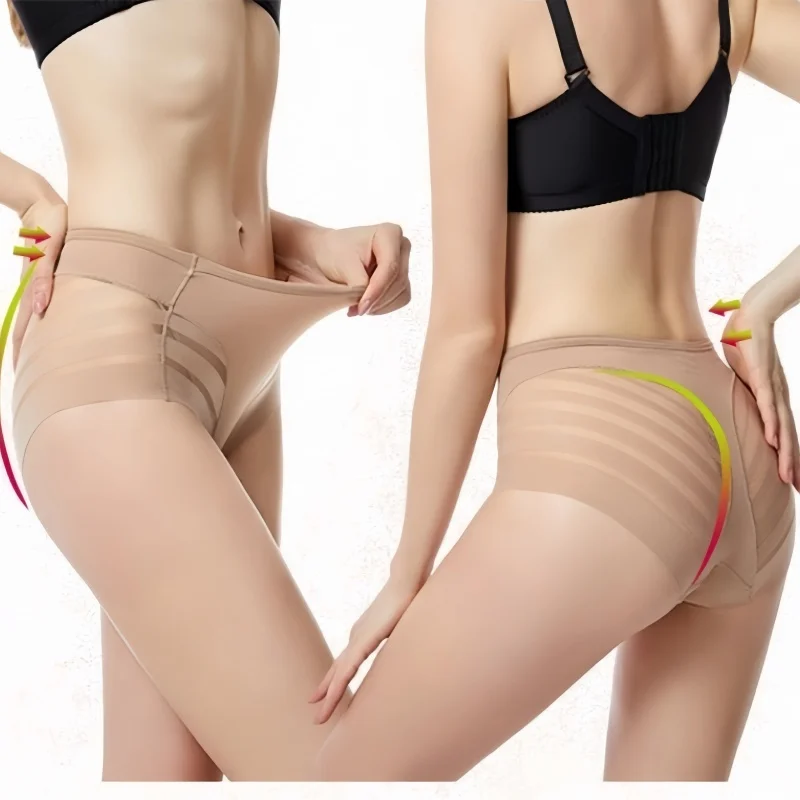 3Pcs/Set Shapewear Women Mid-Rise Shaping Briefs with Mesh Striped Back Plus Size Slimming Underwear Comfort Wear Panties M-3XL