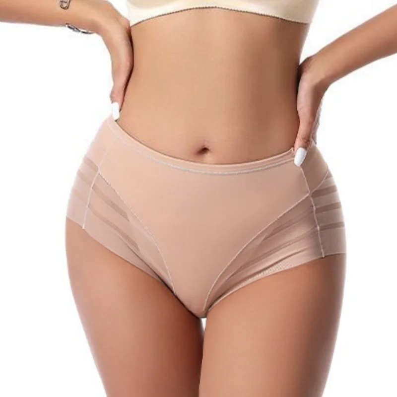 3Pcs/Set Shapewear Women Mid-Rise Shaping Briefs with Mesh Striped Back Plus Size Slimming Underwear Comfort Wear Panties M-3XL