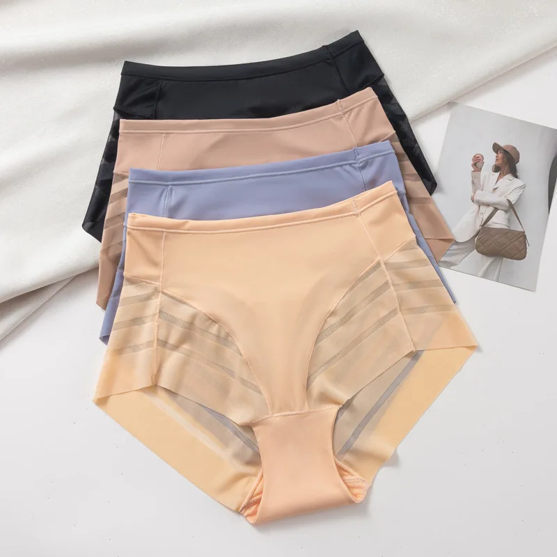 3Pcs/Set Shapewear Women Mid-Rise Shaping Briefs with Mesh Striped Back Plus Size Slimming Underwear Comfort Wear Panties M-3XL