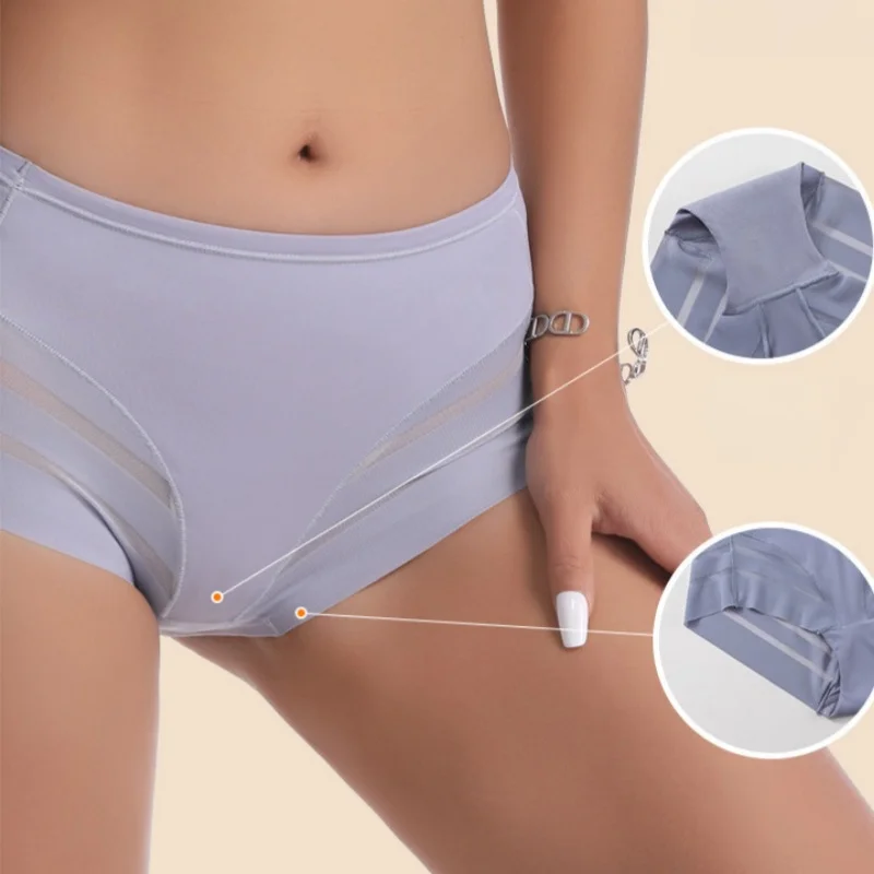 3Pcs/Set Shapewear Women Mid-Rise Shaping Briefs with Mesh Striped Back Plus Size Slimming Underwear Comfort Wear Panties M-3XL