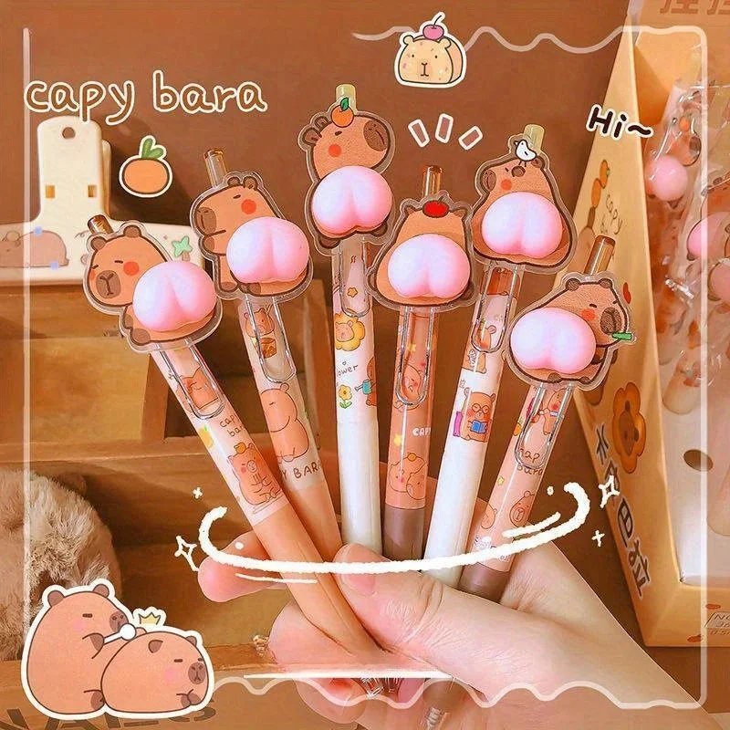 1pc Capybara Squeeze Stress Relief Pen 0.5mm Black Ink, Quick-Dry Retractable Ideal for School & Office Supplies