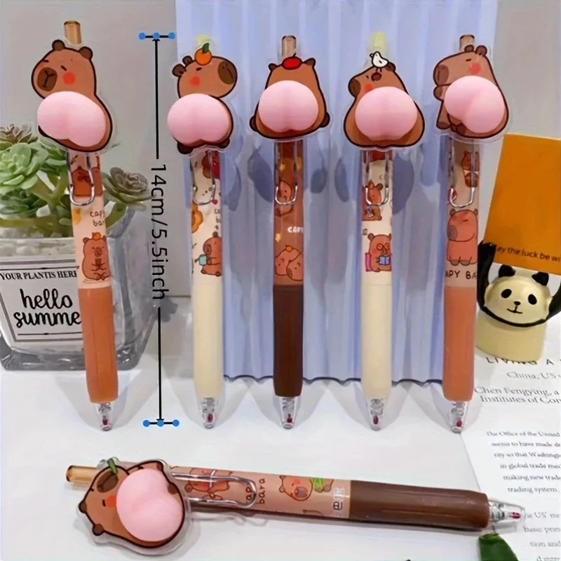 1pc Capybara Squeeze Stress Relief Pen 0.5mm Black Ink, Quick-Dry Retractable Ideal for School & Office Supplies