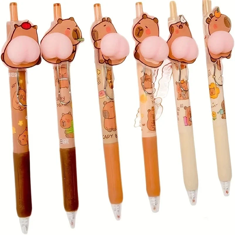 1pc Capybara Squeeze Stress Relief Pen 0.5mm Black Ink, Quick-Dry Retractable Ideal for School & Office Supplies