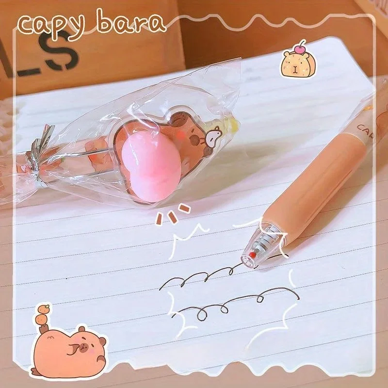 1pc Capybara Squeeze Stress Relief Pen 0.5mm Black Ink, Quick-Dry Retractable Ideal for School & Office Supplies