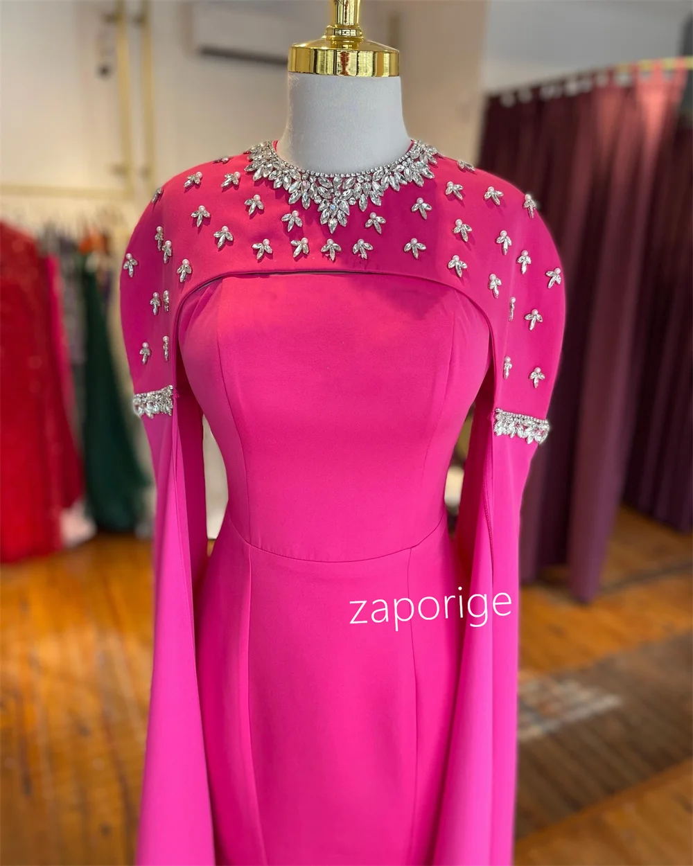 Customized Jersey Pattern Rhinestone A-line Jewel Midi Dresses Bespoke Occasion Prom Exquisite High Quality